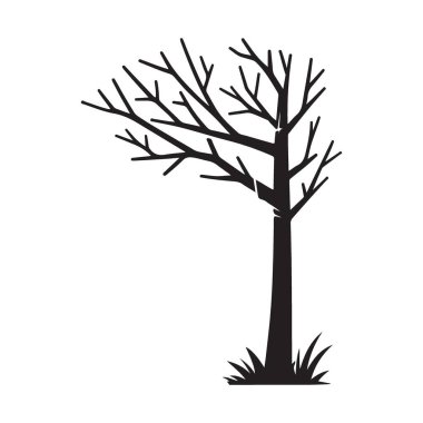 Kış Mevsimi Vektör İllüstrasyonunda Çıplak Ağacın Silüeti