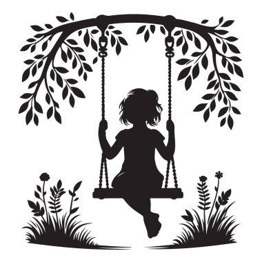 Kızın silueti ağacın altında sallanıyor.