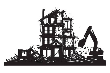 Ev Yıkım Silüeti Yapım ve Çıkarma Projeleri için Vektör İllüstrasyonu