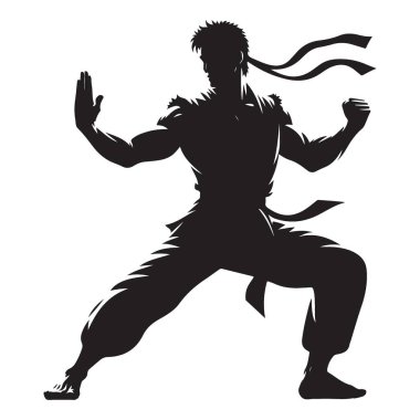 Dinamik dövüş sanatları silueti dövüş için hazır.