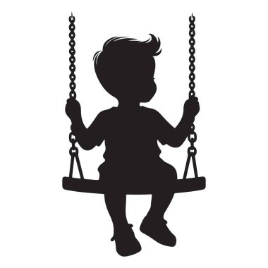 Salıncaktaki küçük çocuğun silüeti çocukluk anılarının keyfini çıkar.