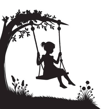 Siluet Genç Kız Doğada Bir Ağacın Altında Sallanıyor