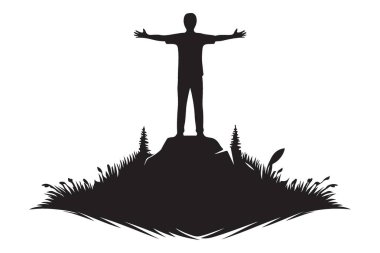 Siluet Adam Tepede Kolları Kalkmış Resimde Duruyor