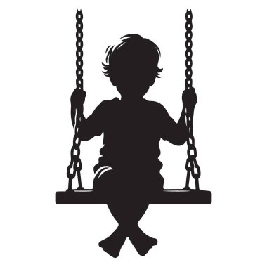 Sallanan Siluet Vektör Resimli Oyun Bahçesi 'ndeki Çocuk