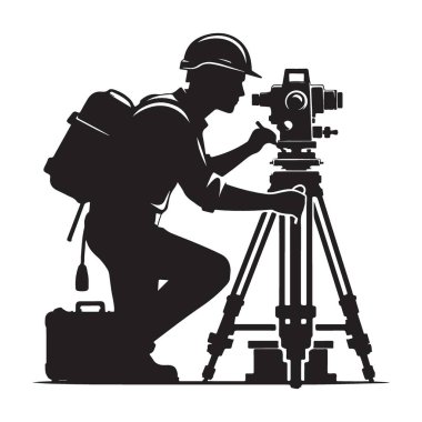 Araştırmacı Silueti Teodolite Doğruluk ve Doğruluk İllüstrasyonuyla Ölçüyor