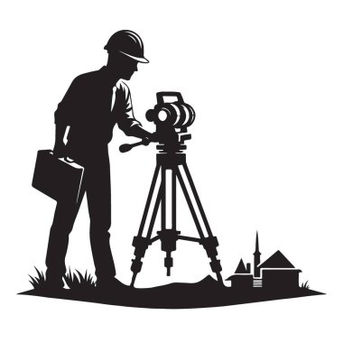Arazi Geliştirme ve Planlama Çizimlerini Ölçen Araştırmacı Siluet