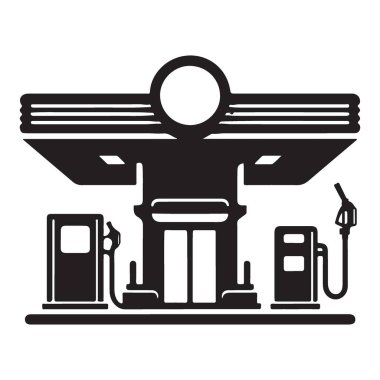 Klasik Benzin İstasyonu Siluet Vektör İllüstrasyon Marketi Önü