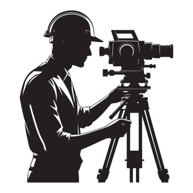 Arazi Ölçümü Toplam İstasyonu Görevi ile çalışan Gözlemci Silueti