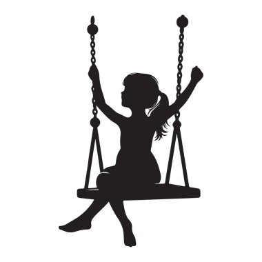 Neşeli Bir Kızın Silueti Swing Set Oyun Alanında Eğlence