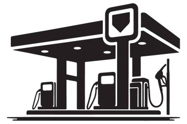 Benzin istasyonunda yakıt pompaları, siluet resimleme sanatı sunuluyor