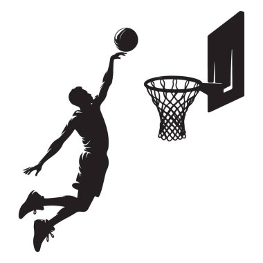 Dinamik basketbol oyuncusu siluet vektör eylem illüstrasyon çekimi