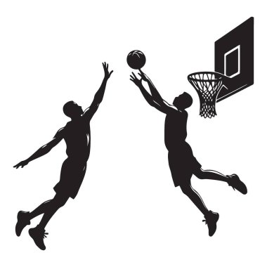 Rekabetçi basketbol oyuncuları siluet vektör illüstrasyon yoğun maç