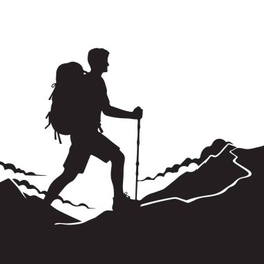 Maceracı yürüyüşçü silueti vektör çizimi dağ yürüyüşü yolculuğu
