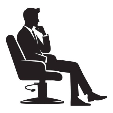 Sandalyede oturan düşünceli iş adamı silüet vektör grafik kaynakları