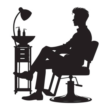 Berber koltuğu vektör illüstrasyonunda bir adamın silueti.