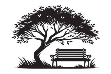 Serene Peyzaj Tasarımı için Park Benç Altında Siluet Vektörü