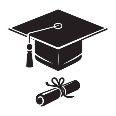 Akademik Başarı için Mezuniyet Başı ve Diploma Siluet Vektörü