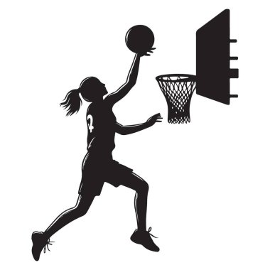 Basketbolda turnike yapan kadın silueti atletizm becerilerini gösteriyor