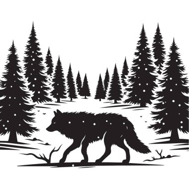 Kış Ormanı Peyzaj Tasarımında Görkemli Kurt Görünümü