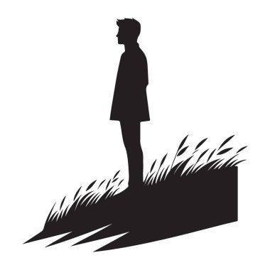 Düşünen Adam Silueti Sahada Durmakta Huzurlu Vektör Resimlerinde