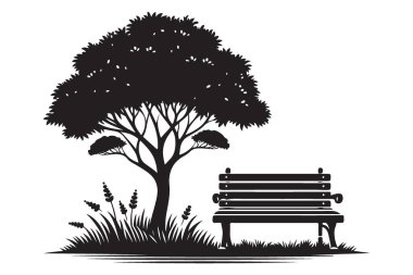 Siluet Huzur Parkı, Ağaç Vektörünün Altında Benç Görüntü