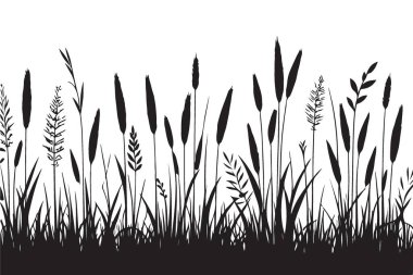 Siluet Çimeni Clipart Vektör Grafiksel Dekoratif Kenarlık Tasarımı