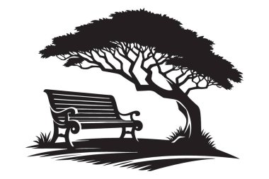 Park Bench Silueti Yayılan Ağaç Vektörü Resimlerinin Altında
