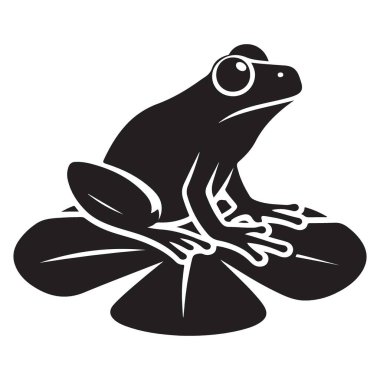 Lily Pad Amfibi Doğa Vektörü Üzerine Kurbağa Silüeti Çizimi