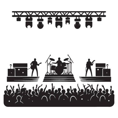 Rock Konser Vektörü Siluet Tasarımı Heyecan verici Canlı Müzik Deneyimi