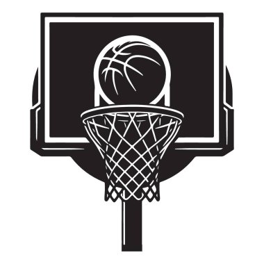 Basketbol potası ve top silueti kapalı alanda yapılan bir spor grafiği