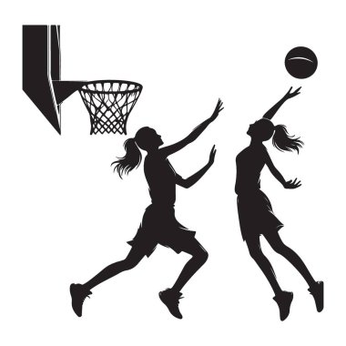 Spor konsepti için basketbol oynayan kadınların silueti
