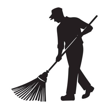 Sokak Vektörü Resmini Temizleyen Bir Süpürgenin Silueti