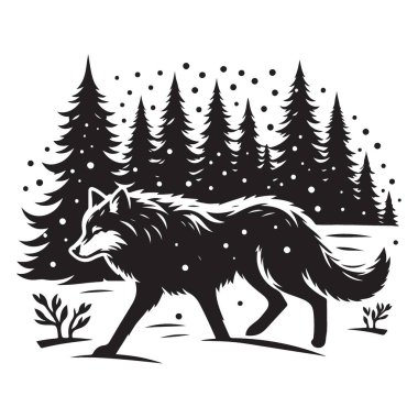 Kışın Siluet Kurdu Vahşi Hayvan Vahşi Doğası Sahnesi