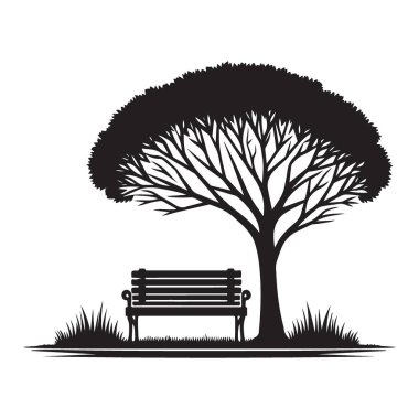 Siluet Park Bench Ağacın Altında Rahatlatıcı Manzara Doğal Huzur
