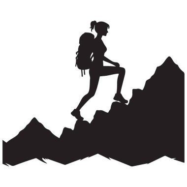 Maceracı Yürüyüşçü Dağ Siluetine Tırmanma Görüntü Vektör Tasarımı