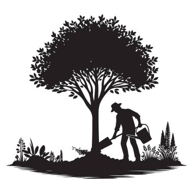 Ağaççı ağaç dikme silueti tasviri Büyüme ve Sürdürülebilirlik Bakımı