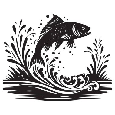 Suya Atlayan Balık Su Sıçratma Vektör İllüstrasyon Sanatı