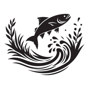 Siluet Balık Dalgalar Arasında Sıçrıyor Vektör Resimleri Grafik Sanatı