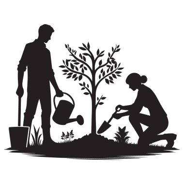Birlikte Ağaç Diken Çiftler Siluet Vektörü İllüstrasyonu
