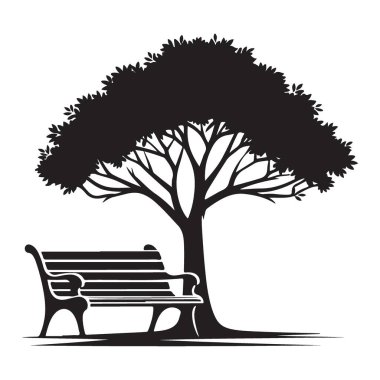Park Bench Ağacın Altında Rahatlatıcı Sahne Vektörü İllüstrasyonu