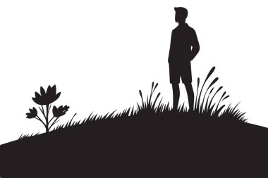 Tepedeki Bir Adamın Silueti Doğal Manzaraya Bakar