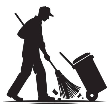 Süpürge ile Sokak Temizleyicisi Silueti