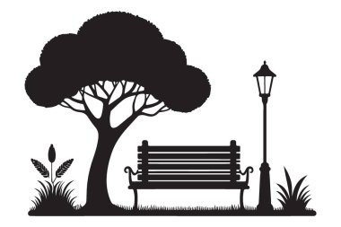 Park Benç Ağacın Altında Siluet Serene Doğa Rahatlama Sahnesi Beneği