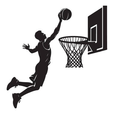 Slam Sunk Basketbolcu Siluet Vektör Sanat İllüstrasyonu