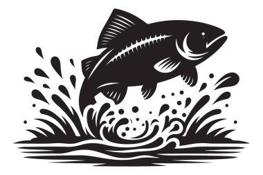 Balık Sıçrayan Siluet Vektör Su Sıçratma Vahşi Yaşam Çizimi