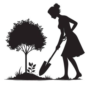 Ağaç Diken Siluet Kadın Bahçecilik Toprak Günü Vektör İllüstrasyonu