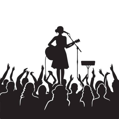 Şarkıcı Siluet Vektörü Sahnede Kalabalık Resimlerini Gösteriyor