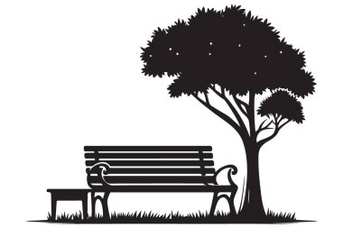 Park Bench Silueti Vektör Sanat Resimleri Huzur ve Doğa
