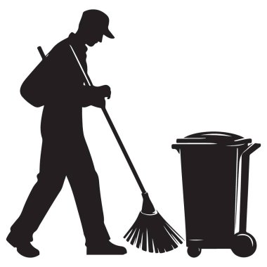 Sokak Temizleyicisi Siluet Vektör Sanatı Kamu Temizliği Servisi