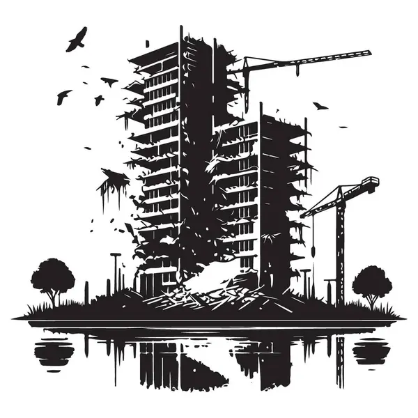 Bina Harabelerinin Silueti İnşaat Alanı Felaket Kurtarma Şehri